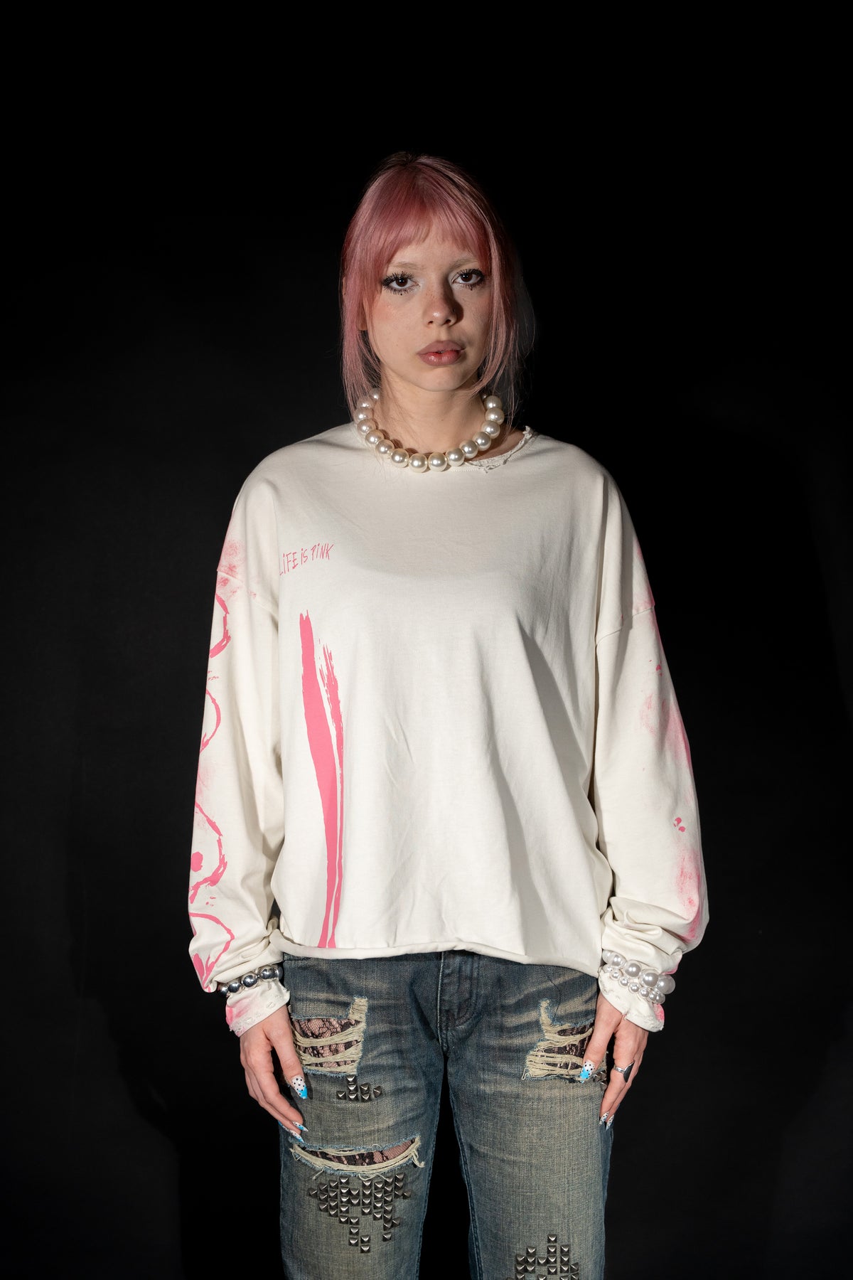 Life Is Pink Vintage White Long Sleeve